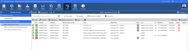 ReflexClient CRM - Exemple de liste personnalisée contenant les tâches qui me sont affectées
