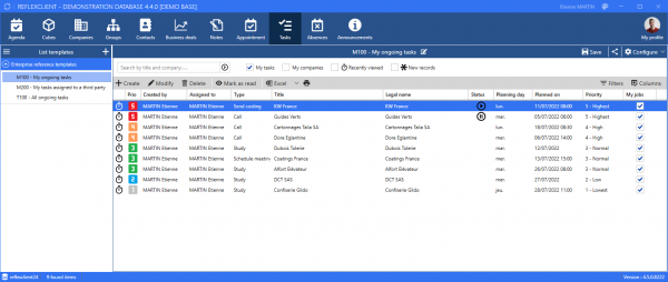 ReflexClient CRM - przykład niestandardowej listy zawierającej zadania, które są przydzielone danej osobie